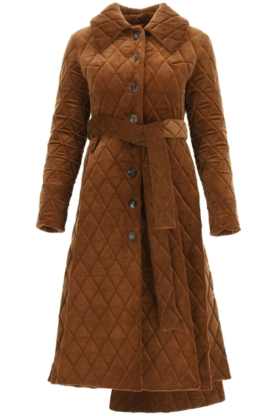 Shop A.w.a.k.e. Mode Quilted Belted Corduroy Coat In Brown