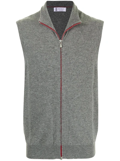 Shop Brunello Cucinelli Zipped-up Vest In Grey
