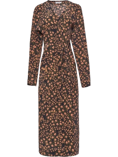 Equipment Guitain Floral-print Washed-silk Midi Wrap Dress In Black |  ModeSens