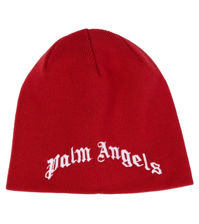 Shop Palm Angels Embroidered Logo Wool Beanie In Red