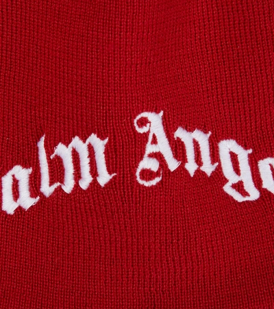 Shop Palm Angels Embroidered Logo Wool Beanie In Red