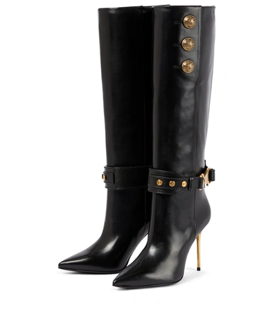 Shop Balmain Robin Leather Knee-high Boots In Noir