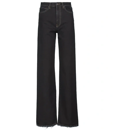 Shop 3x1 Kate Used Cotton Wide-leg Jeans In Black