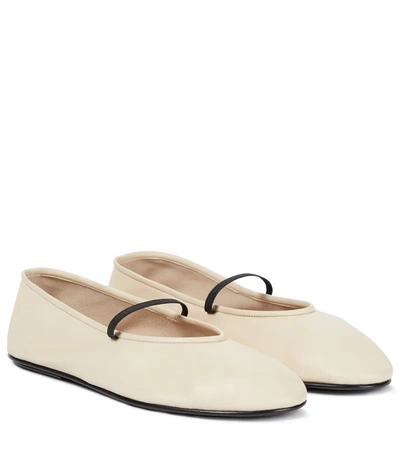 Shop The Row Elastic Leather Ballet Flats In White