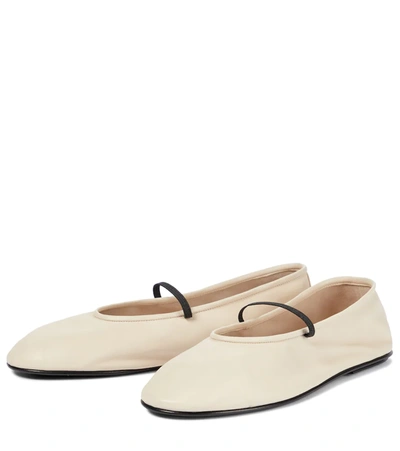 Shop The Row Elastic Leather Ballet Flats In White
