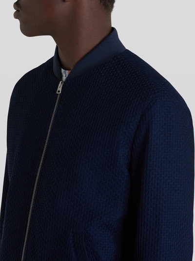 Shop Etro Cotton Jersey Bomber Jacket In Navy Blue