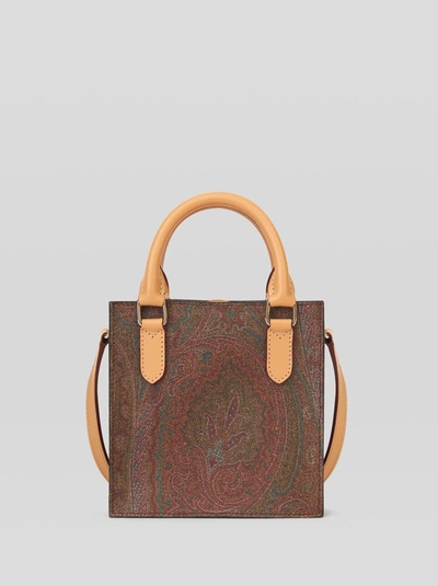 Shop Etro Mini Paisley Shopping Bag In Brown