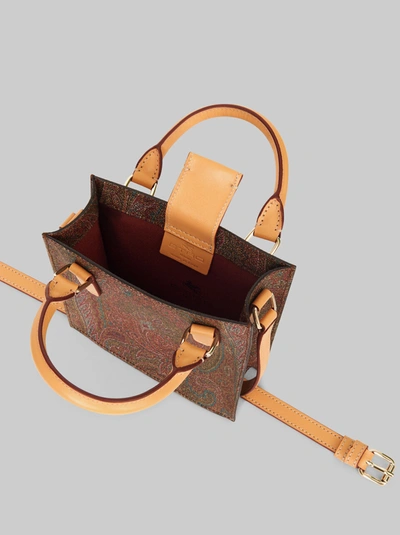Shop Etro Mini Paisley Shopping Bag In Brown