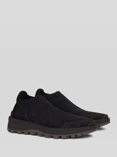 Shop Etro Jacquard Sock Sneakers In Black