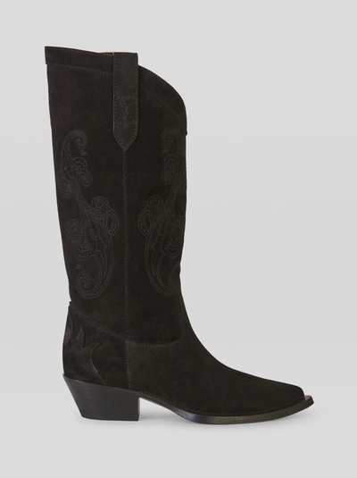 Shop Etro Suede Boots With Paisley Embroidery In Black