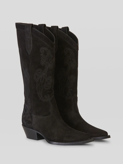 Shop Etro Suede Boots With Paisley Embroidery In Black