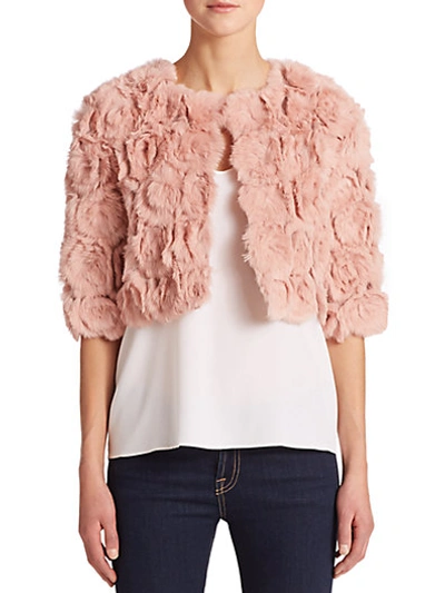 Adrienne Landau Cropped Rabbit Fur Jacket In Rose