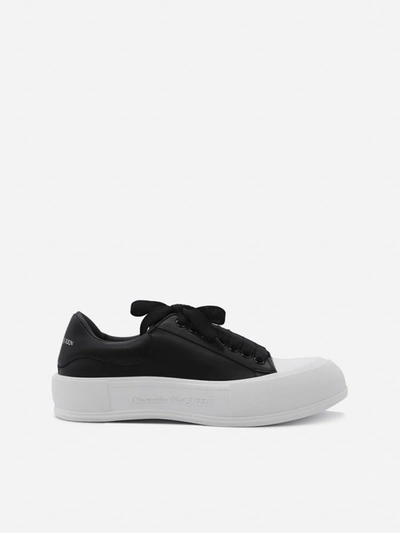 Shop Alexander Mcqueen Leather Sneakers With Contrasting Inserts In Black