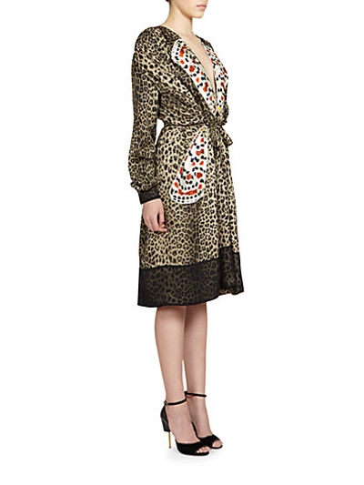 Shop Givenchy Silk Leopard & Butterfly Dress In Brown White Multi