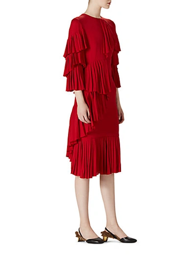 Shop Gucci Satin Georgette Ruffle Dress In Red