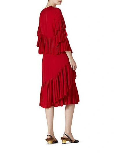 Shop Gucci Satin Georgette Ruffle Dress In Red