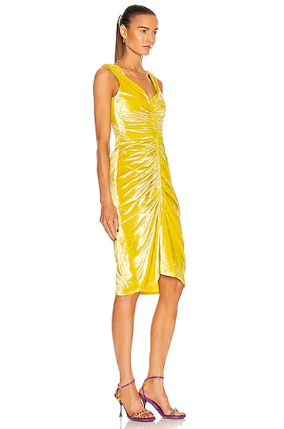 Bottega Veneta Womens Kiwi Look Ruched V-neck Velvet Midi Dress 10 In Kiwi