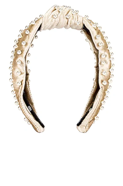 Shop Lele Sadoughi Velvet Pearl Knotted Headband In Ivory