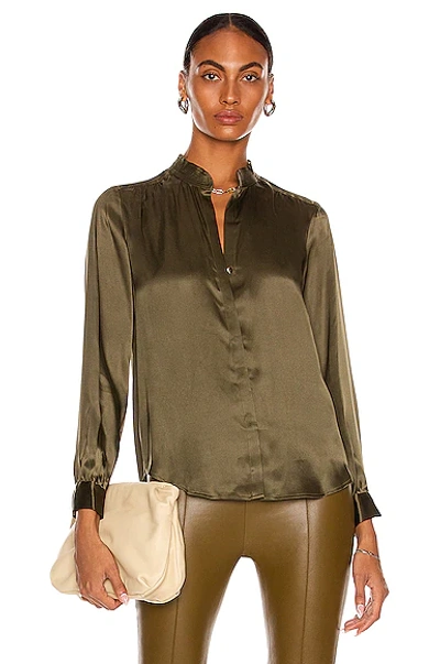 Shop L Agence Bianca Band Collar Blouse In Ivy Green