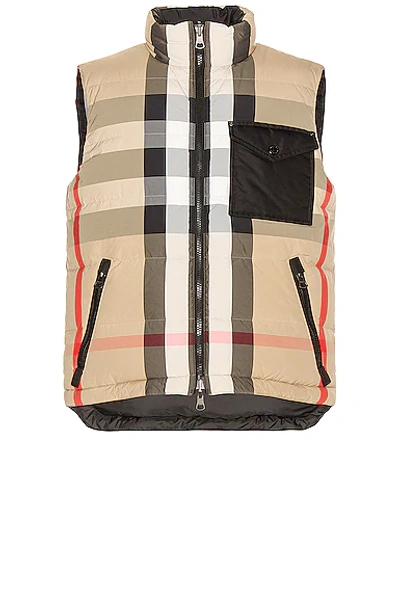 Shop Burberry Reversible Check Down Gilet In Archive Beige & Black