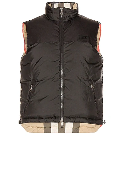 Shop Burberry Reversible Check Down Gilet In Archive Beige & Black