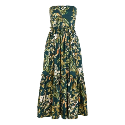 Shop Cara Cara Torres Green Printed Cotton Midi Dress