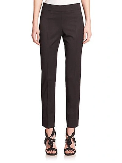 Shop Oscar De La Renta Stretch Wool Straight-leg Pants In Black