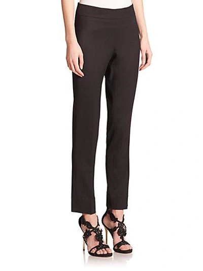 Shop Oscar De La Renta Stretch Wool Straight-leg Pants In Black