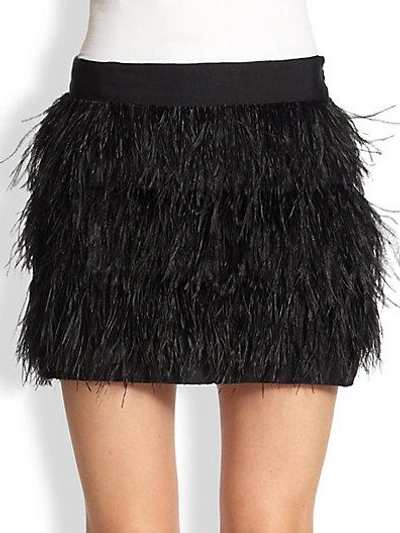 Shop Milly Ostrich Feather Mini Skirt In Black