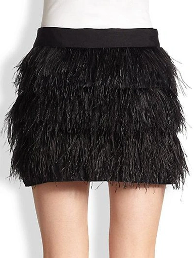 Shop Milly Ostrich Feather Mini Skirt In Black