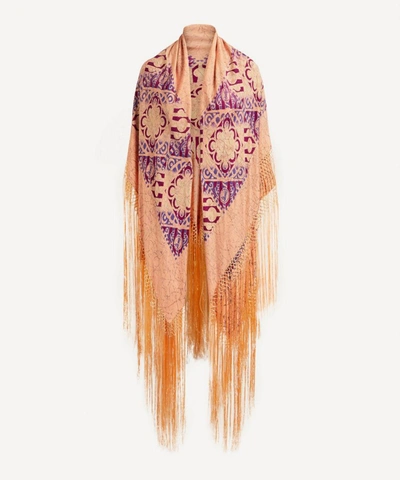 Shop Designer Vintage Unusual Arts And Crafts Silk Shawl In Coral