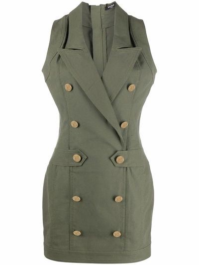 Balmain Denim Sleeveless Mini Dress In Green | ModeSens