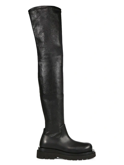 Shop Bottega Veneta Tire Over-the-knee Leather Boots In Black