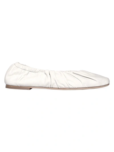 Shop Staud Tuli Square-toe Leather Ballet Flats In Cream