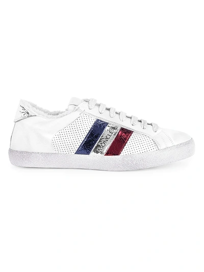 Shop Moncler Ryegrass Metallic Stripe Leather Sneakers In White