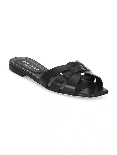 Shop Saint Laurent Women's Tribute Leather Slides In Black