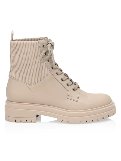 Shop Gianvito Rossi Martis Rib-knit Leather Combat Boots In Mousse