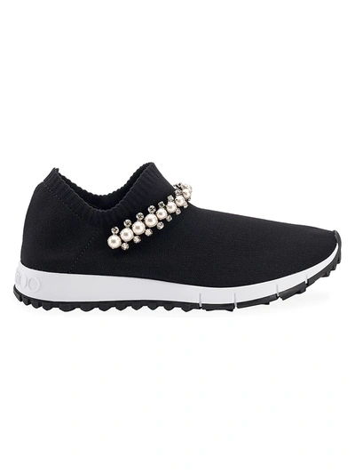 Shop Jimmy Choo Verona Crystal Knit Sneakers In Black White