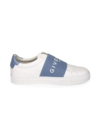 Shop Givenchy Urban Street Logo Strap Leather Sneakers In White Blue