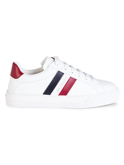Shop Moncler Ariel Stripe Leather Sneakers In White