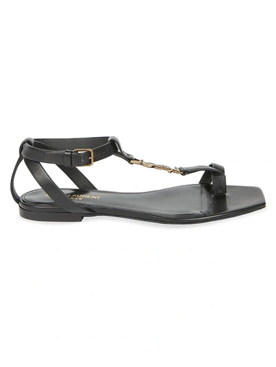Shop Saint Laurent Women's Cassandra Leather Toe-loop Sandals In Nero