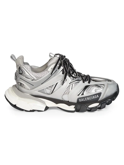 Shop Balenciaga Track Metallic Sneakers In Silver