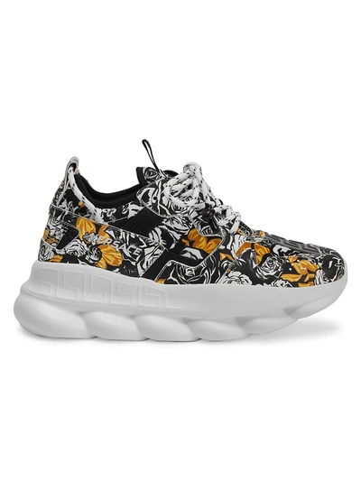 Shop Versace Chain Reaction Baroque-print Sneakers In White Black