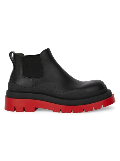 Shop Bottega Veneta Tire Leather Chelsea Boots In Black Red