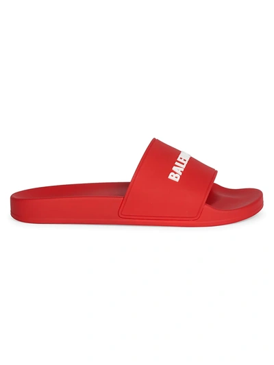 Shop Balenciaga Men's Contrast Logo Pool Slide Sandals In Red White