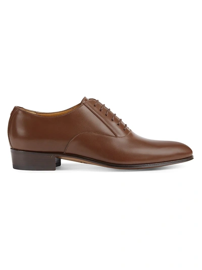 Shop Gucci Worsh Leather Lace-up Shoes In Brown