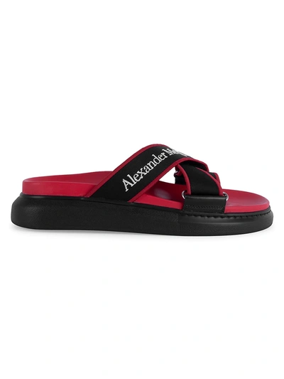 Shop Alexander Mcqueen Logo Strap Slide Sandals In Black Red