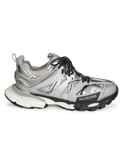 Shop Balenciaga Metallic Track Sneakers In Silver