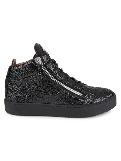 Shop Giuseppe Zanotti Men's Glitter High-top Zip Sneakers In Black