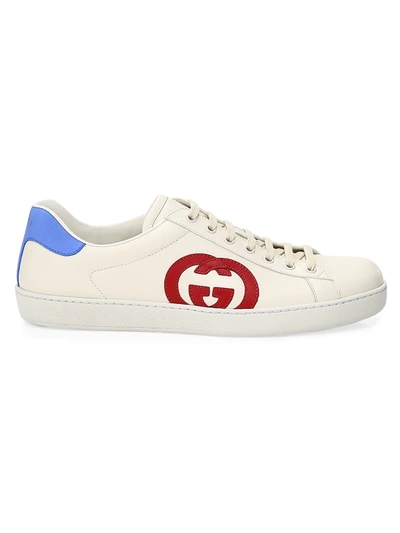 Shop Gucci Men's Ace Leather Sneakers In White